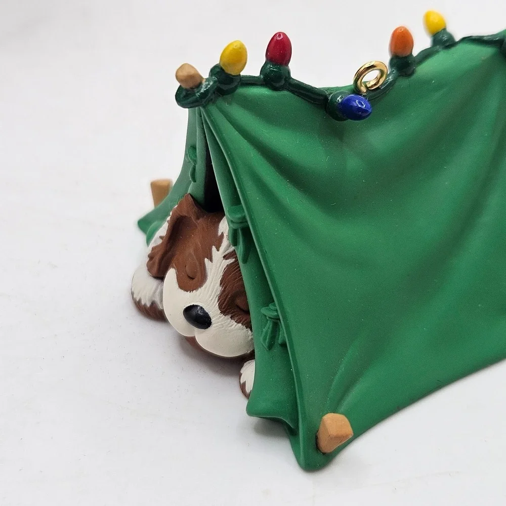 VTG Hallmark 1996 Pup-Tenting Keepsake Ornament Sleeping Puppy Dog Camping